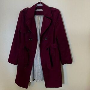 French Burgundy Classic Belted Trench Coat